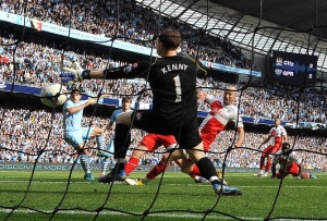 Sergio Aguero's injury time goal that snatched the title away from Manchester United and won the Premier League for Manchester City.